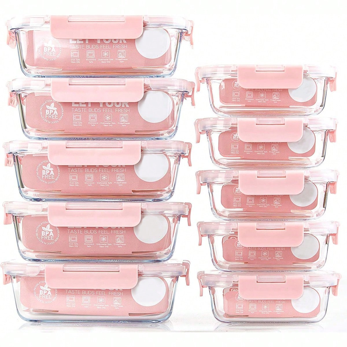 Food Storage Oven Safe - 10'lu Paket Cam Yemek Hazırlama Kapları,