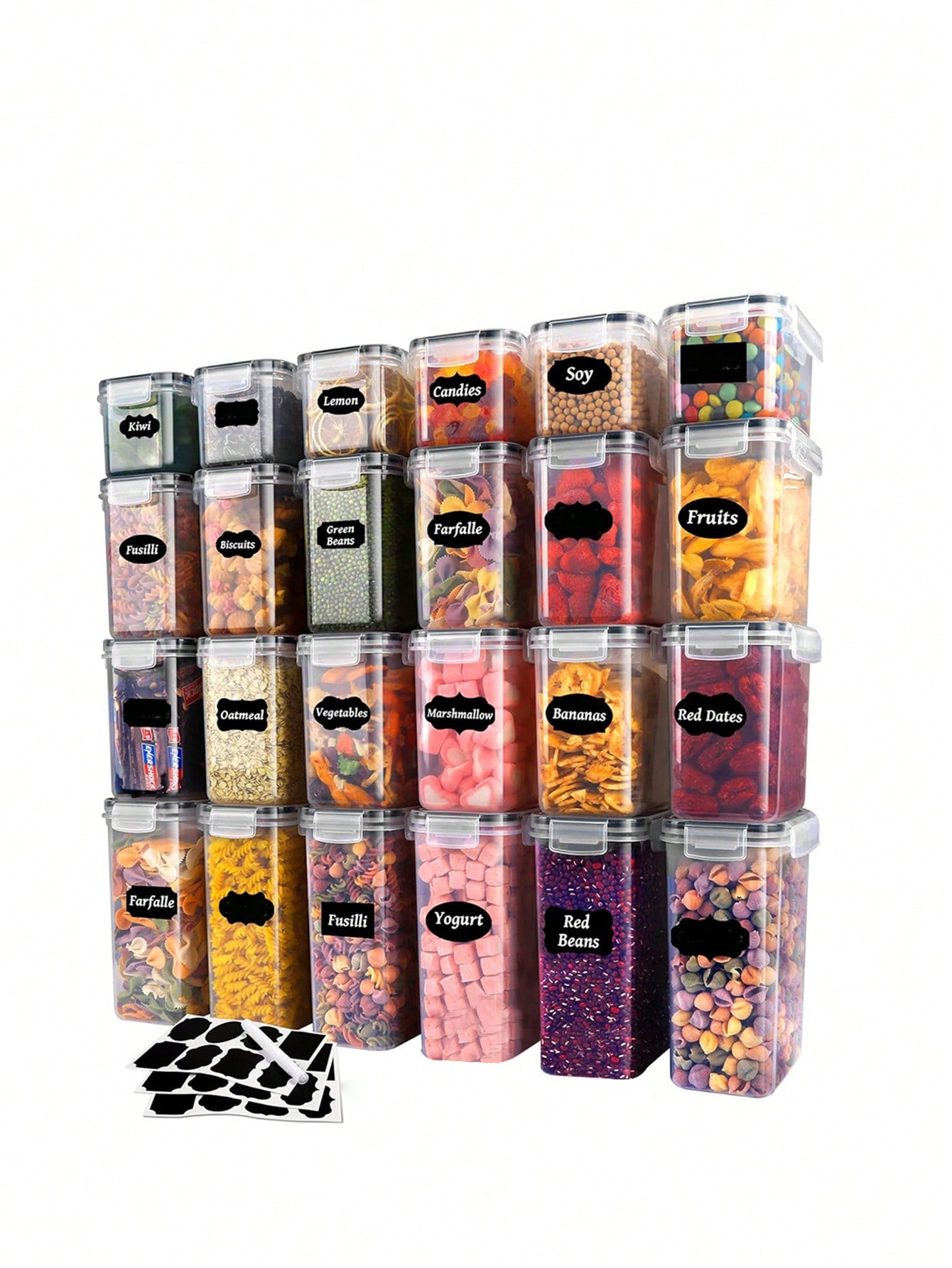 Food Storage Labels - 48 adet, kapaklı, hava geçirmez gıda